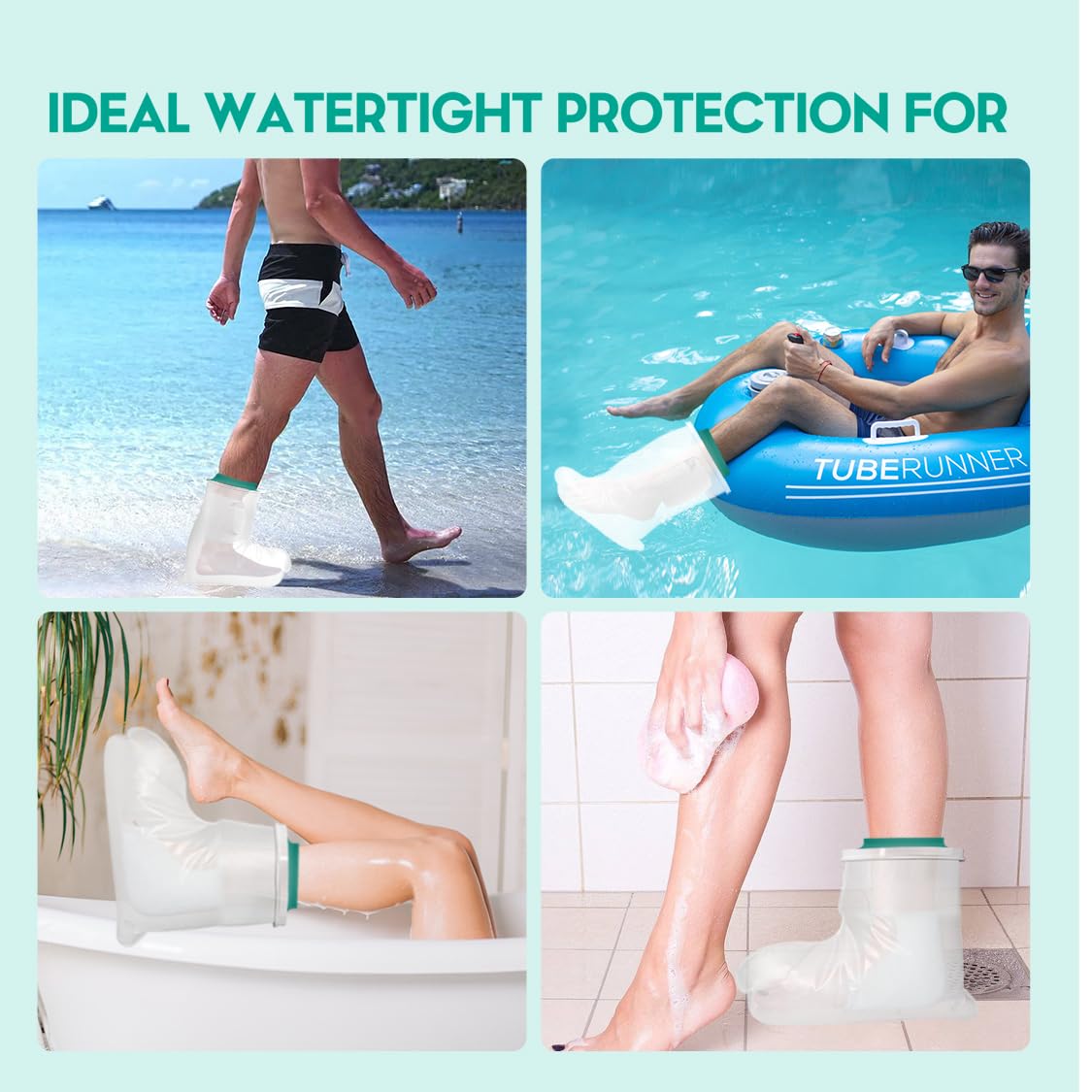 Waterproof Foot Cover for Shower Adult Teens with Upgraded Anti--Pooling Design DESIGN , Shower Boots for Foot after Surgery, Watertight Ankle Cast Protector Showeing Boot Cover for Surgery Bandage Dressing Wound, Reusable