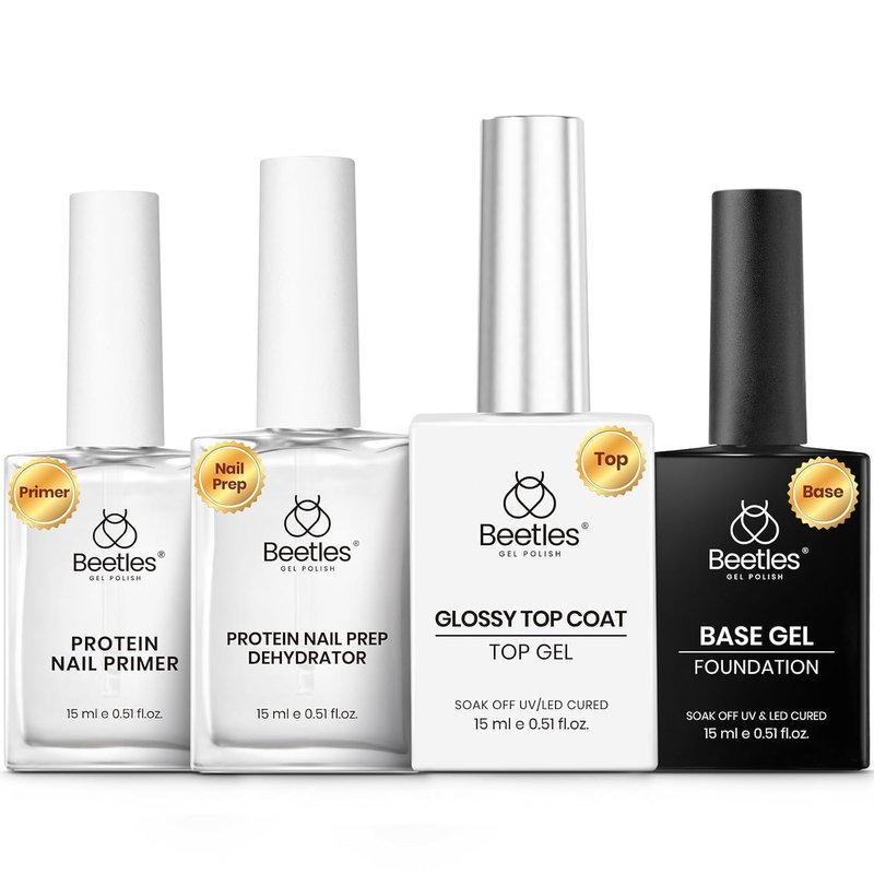 Beetles Gel Base & Top Coat Set - Extra Glossy, Acid-Free & HEMA-Free | 4 Pcs, 15ml