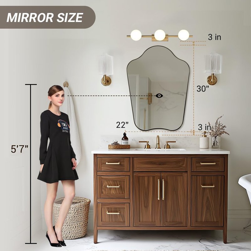 ANDY STAR Scalloped Bathroom Mirror, 22x30 Black Irregular Mirror with Curved Design, Wavy Wall Mirror for Vanity, Powder Room, Stainless Steel Frame, Anti-Rust