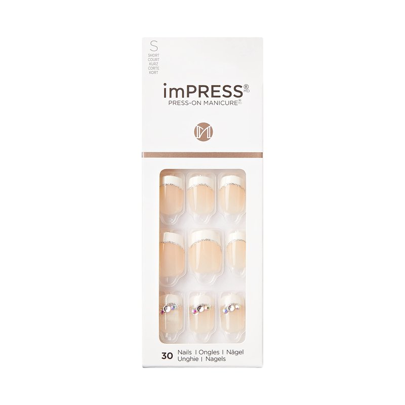 KISS imPRESS Press-On Manicure, Believe, Short Length Square, with PureFit Technology, Includes Prep Pad, Mini File, Cuticle Stick, and 30 Fake Nails