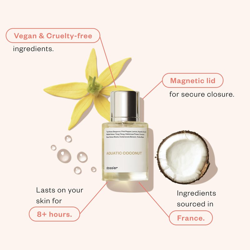 Dossier - Aquatic Coconut - Eau de Parfum - Inspired by Beach Walk - Long-lasting Fragrance - Vegan - Paraben Free - Unisex - 50ml / 1.7oz