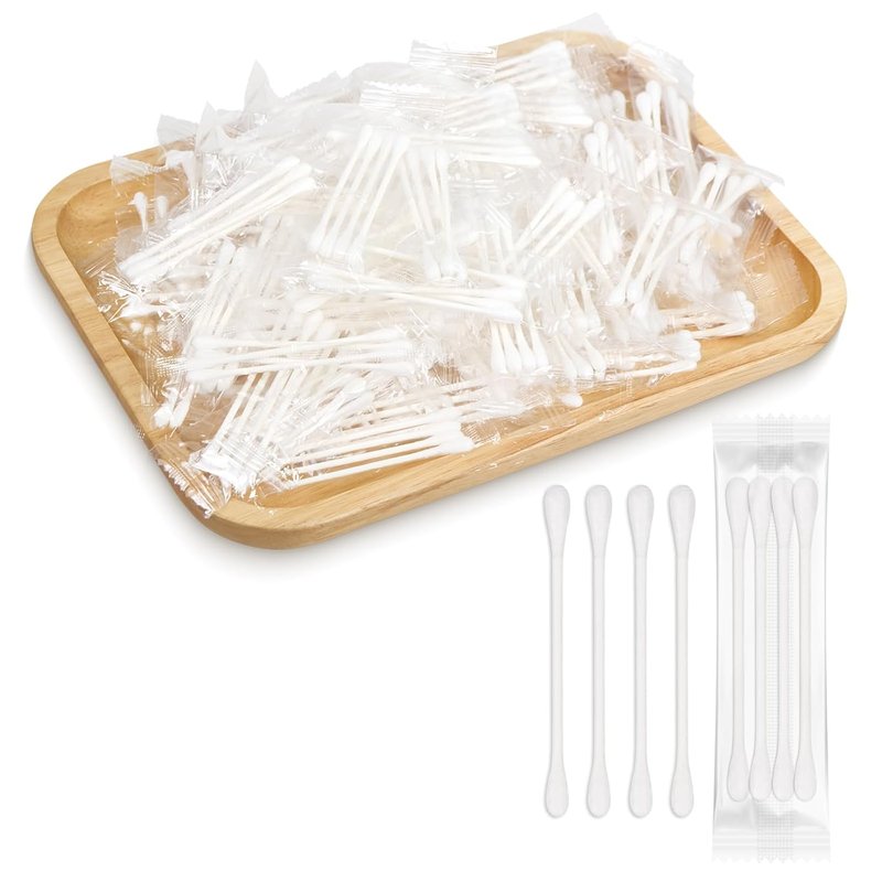 Cotton Swabs - 200 Pack Individually Wrapped Double-Tipped Paper Sticks for Ear & Makeup | Perfect for Travel