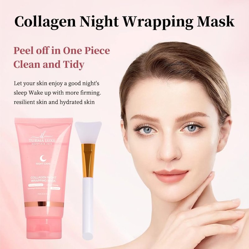 Collagen Overnight Wrapping Peel Off Facial Mask Pack - Elasticity & Hydration Care, Reduces Sagging & Dullness - Hydrolyzed Collagen For Glowing Skin - Korean Skin Care, 2.53 fl.oz