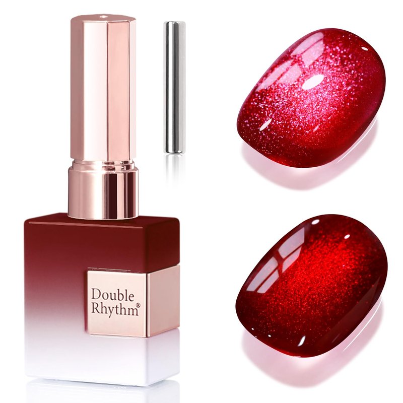 Double Rhythm 15ML Ice Glass Cat Eye Gel Polish with Magnet Holographic Glitter Shimmer Translucent Sheer Color Salon Soak Off Magnetic Nail at Home (Dark Cherry-MC1295)