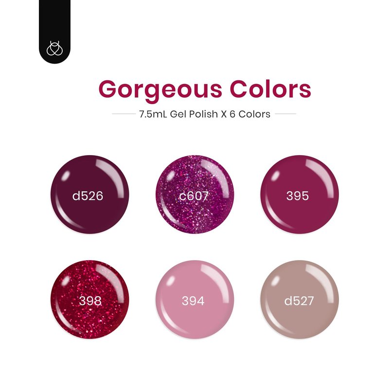 Beetles Gel Nail Polish Set, 6 Colors Burgundy Red Yellow Green Glitter White Gel Polish Soak Off Uv LED Nail Art Design Gift for Women