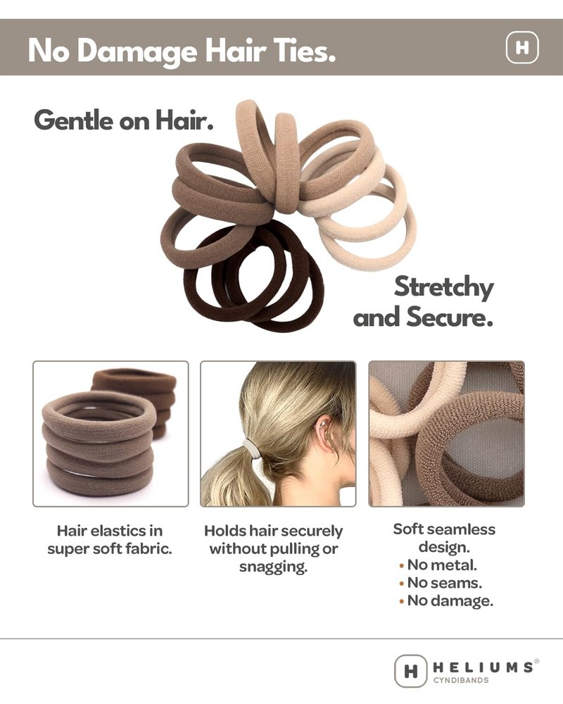 Heliums Soft Hair Ties - No Damage Seamless Nylon Fabric Bands for All Hair Types | 1.5 Inch, Black, 20 Pack