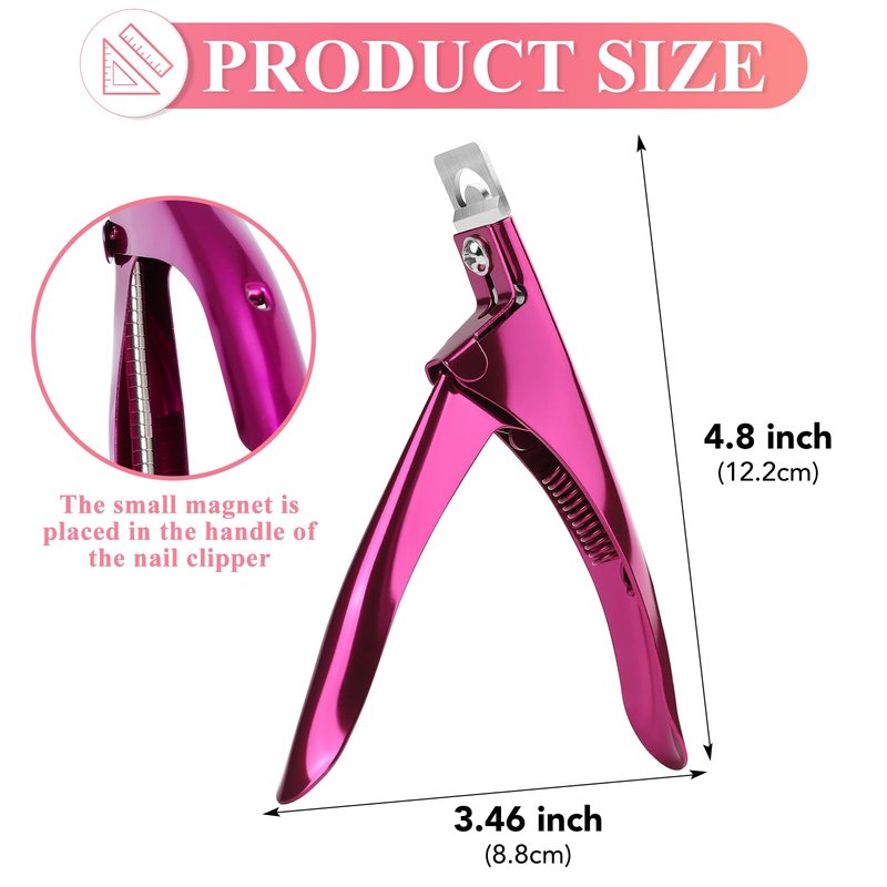 False Nail Clippers with Magnets Stainless Steel Nail Cutter for Acrylic Nail Nail Clippers with 15Pcs Small Magnets for Home Salon Nail Art (Pink)