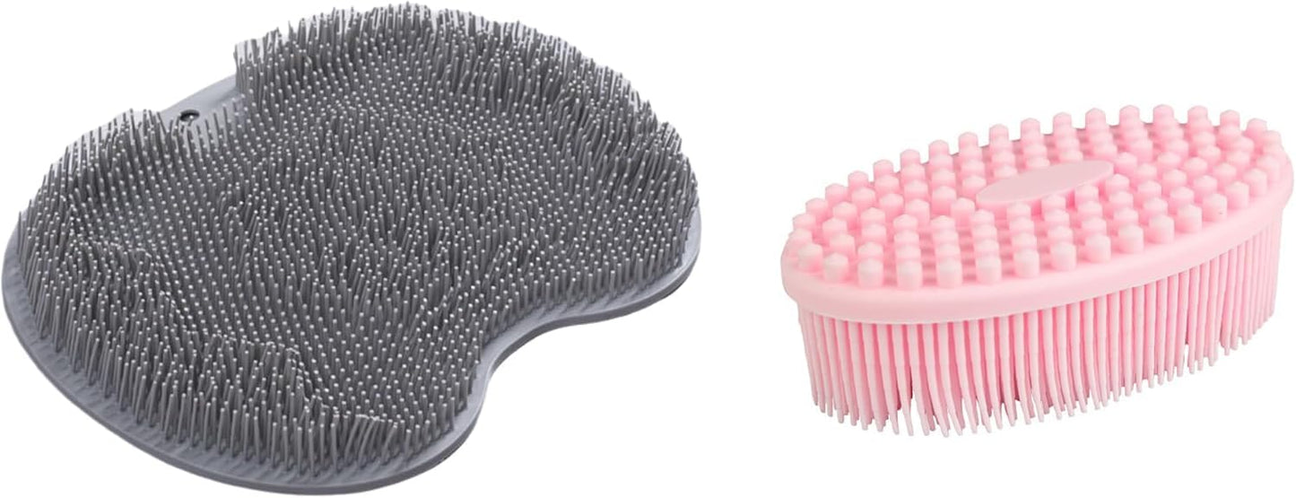 ZSKXYRUS Shower Foot Scrubber Mat, Silicone Foot & Back Scrubber for Shower with Non-Slip Suction Cups and Storage Hooks,Foot Massager Cleaner for Men and Women Use (Blue) (Pink)