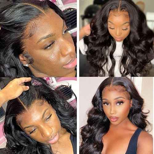KRN 13x6 Real HD Lace Frontal Body Wave, Ultra-Thin Invisible Lace Human Hair Natural Black 12A Brazilian Virgin Hair Single Knot HD Frontal 13x6 Pre-Plucked with Baby Hair 14 Inch