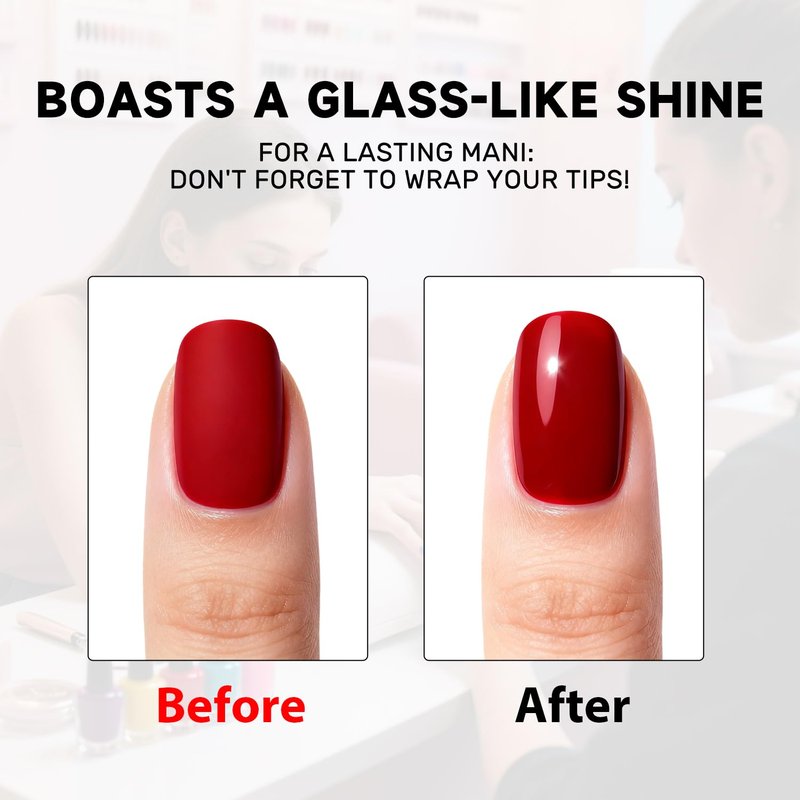 Karroy Top Coat for Gel Nail Polish, No Wipe High Glossy Long-Lasting Clear Formula, UV/LED Lamp Cured, Salon-Quality Home DIY, 1PC 18ml