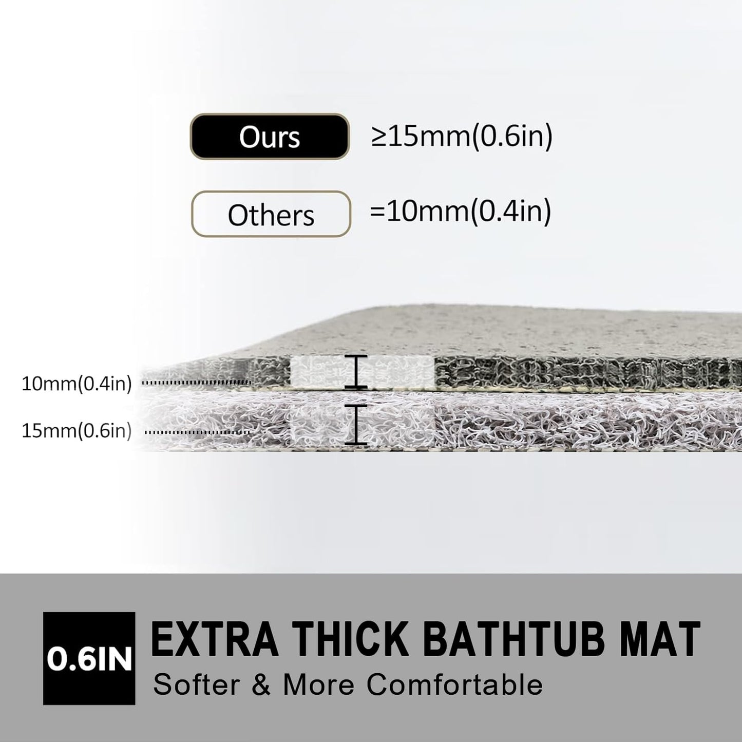 Nonslip Bathtub Mat, Anti Slip Bath Mat 0.6" Extra Thick, Quick Dry Bath Tub Anti Slip Shower Mat, Loofah Non-Slip Bath Mat for Tub Bathroom Pool Kitchen Entryway Home Hotel(Grey 24x24)