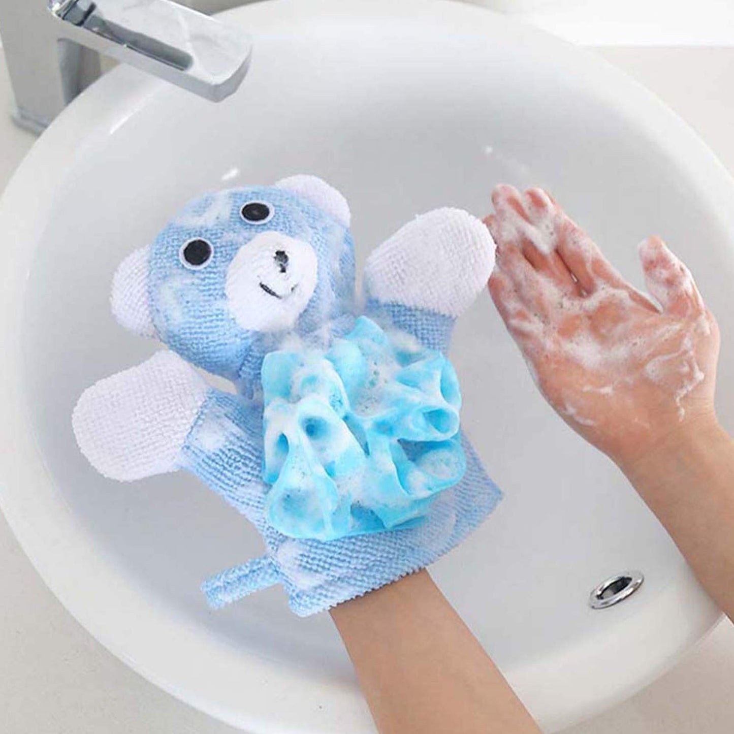 AUEAR, 4 Pcs Cartoon Terry Cloth Bath Sponge Mitts Puppet Cute Hand Puppets Washcloth Mitt Glove