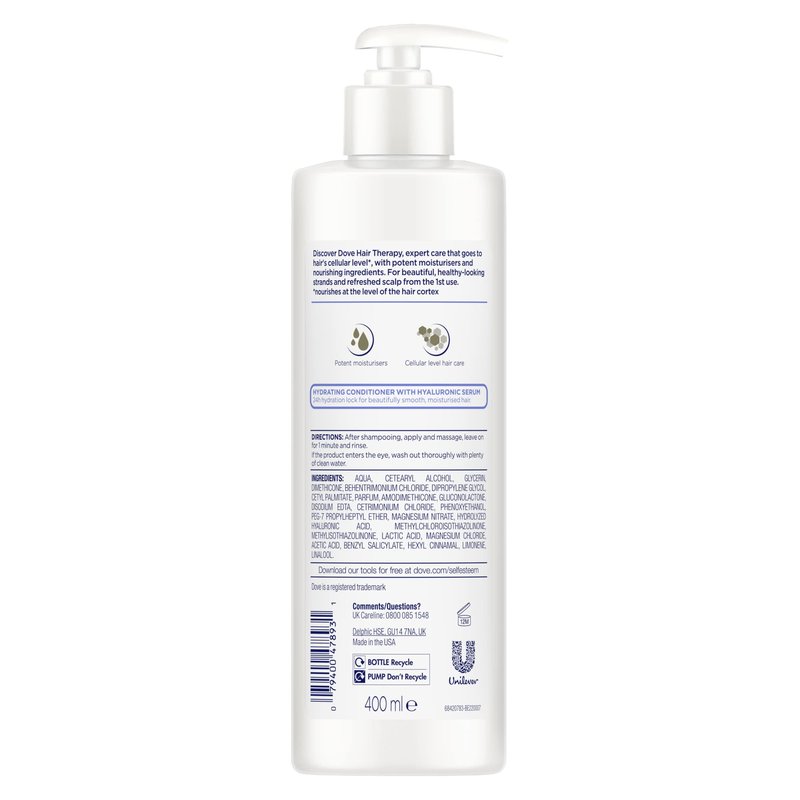 Dove Hair Therapy Conditioner for Dry Hair Hydration Spa Hair Conditioner with Hyaluronic Serum 13.5 fl oz