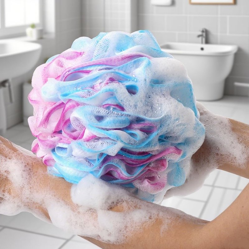 BTYMS XXL Large Loofah Bath Sponge - Exfoliating Mesh Pouf Shower Puffs | Pack of 4, 100g Each
