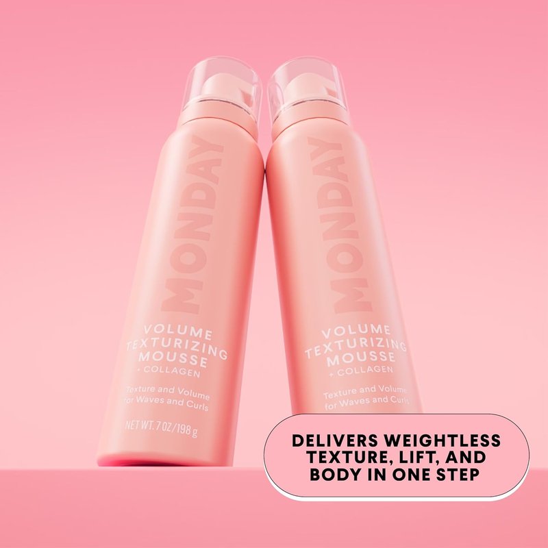 Monday Haircare Volume Texturizing Mousse - Hydrolyzed Collagen for Instant Texture & Volume, 7 oz (Pack of 2)