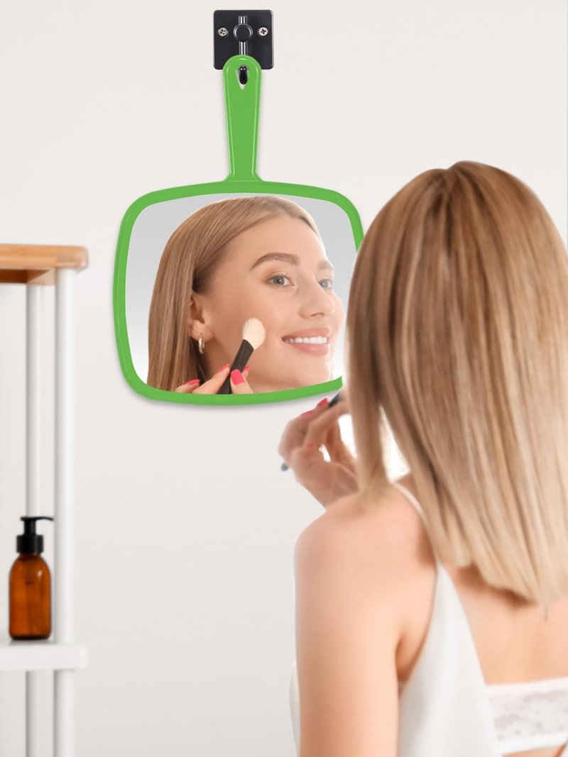 BEFUI Extra Large Handheld Mirror，Hand Salon Mirror with Handle for Barbers, Hairdressing (Green，12.4" Lx 9" W)