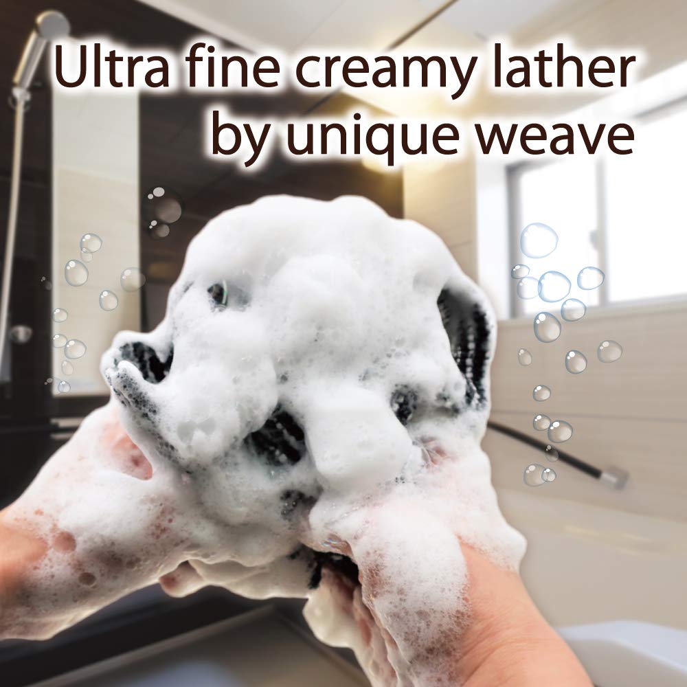 Exfoliating Washcloth [Made in Japan] Extra Long Exfoliating Towel Special Texture Makes Fluffy Foam Lather, Back Scrubber, Dead Skin Cell Remover, Loofah (Soft Touch oragnic Cotton)
