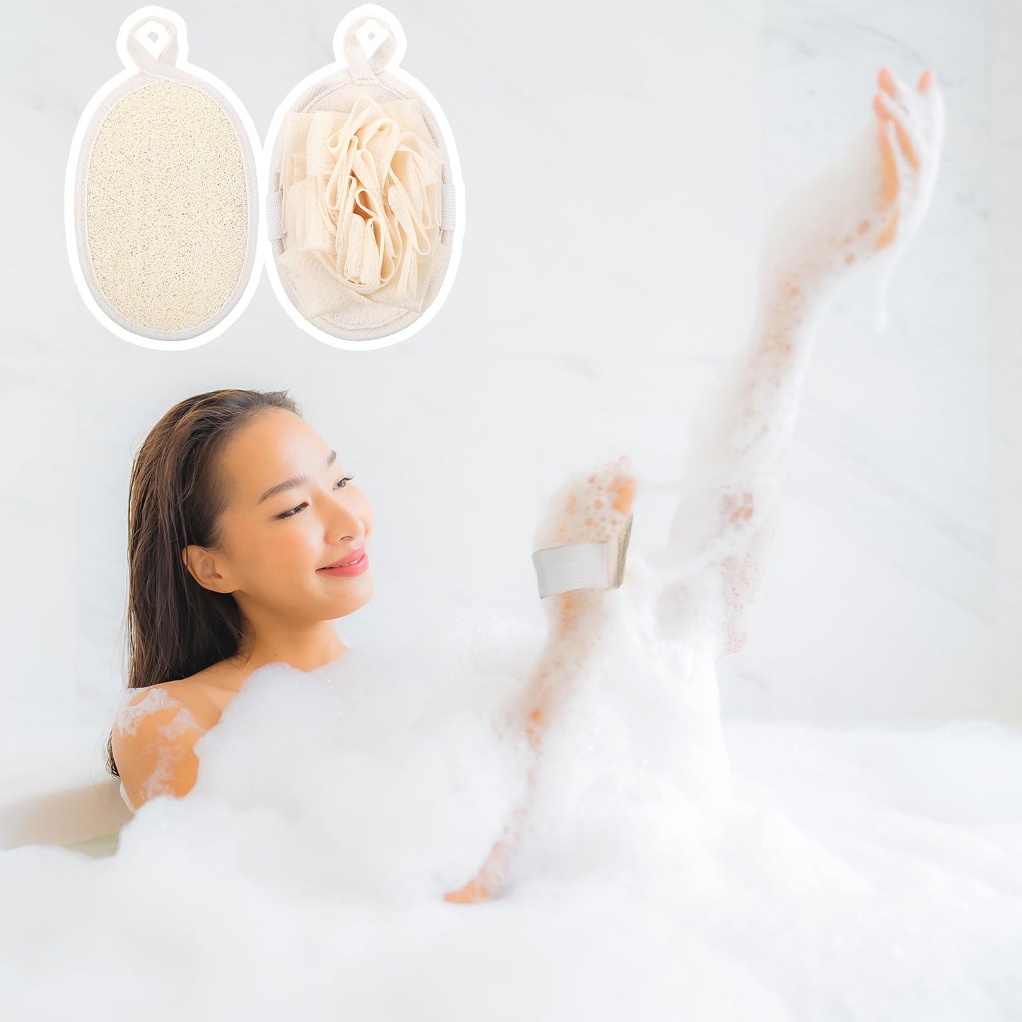 YBEATY 2 PCS Mini Soft Loofah Travel Size with Shower Flower Ball Natural Loofah Bath Sponge with Elastic Hand Strap Scrubber Glove Exfoliating Body Sponge Pad for Body Face Deeply Clean