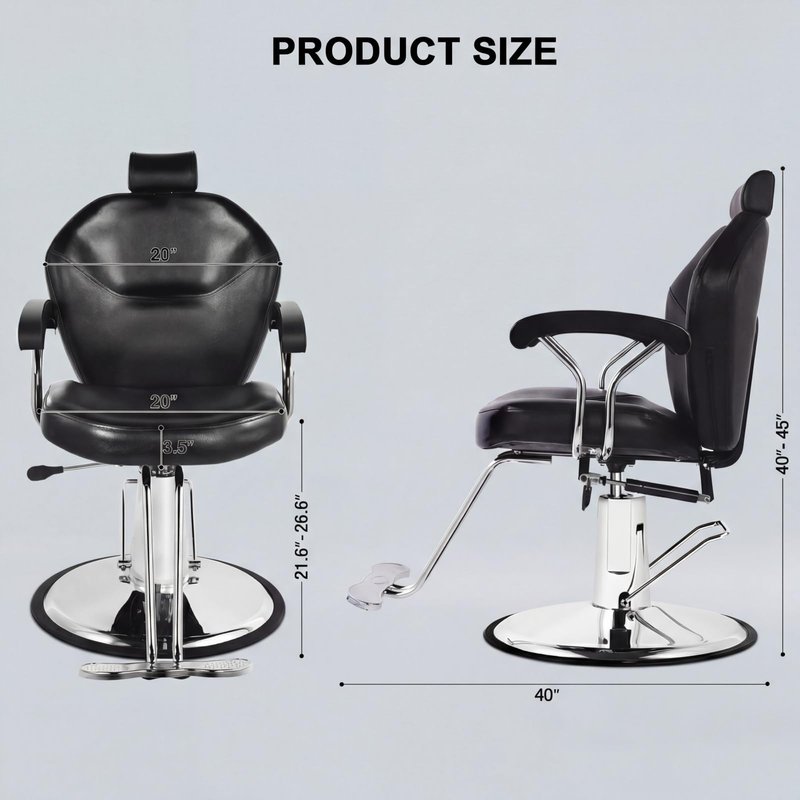 Artist hand Barber Chair for Barbershop Hydraulic Reclining Salon Chair for Hair Stylist - 360° Swivel, 20 Inch Wide Seat, Tattoo & Beauty Spa Equipment, Black PU Leather