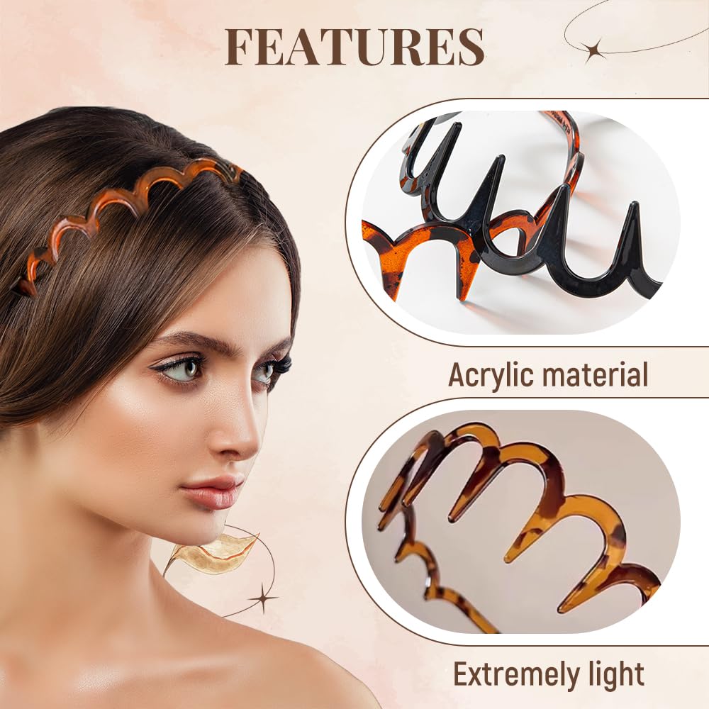 Versatile Styling Headbands for Women and Girls, U Shape Fashion Tooth Hair Comb Headband, High Cranium Head Bands with Teeth, Hair Accessories Reversible Korean Headbands (Amber & Black, One Size)