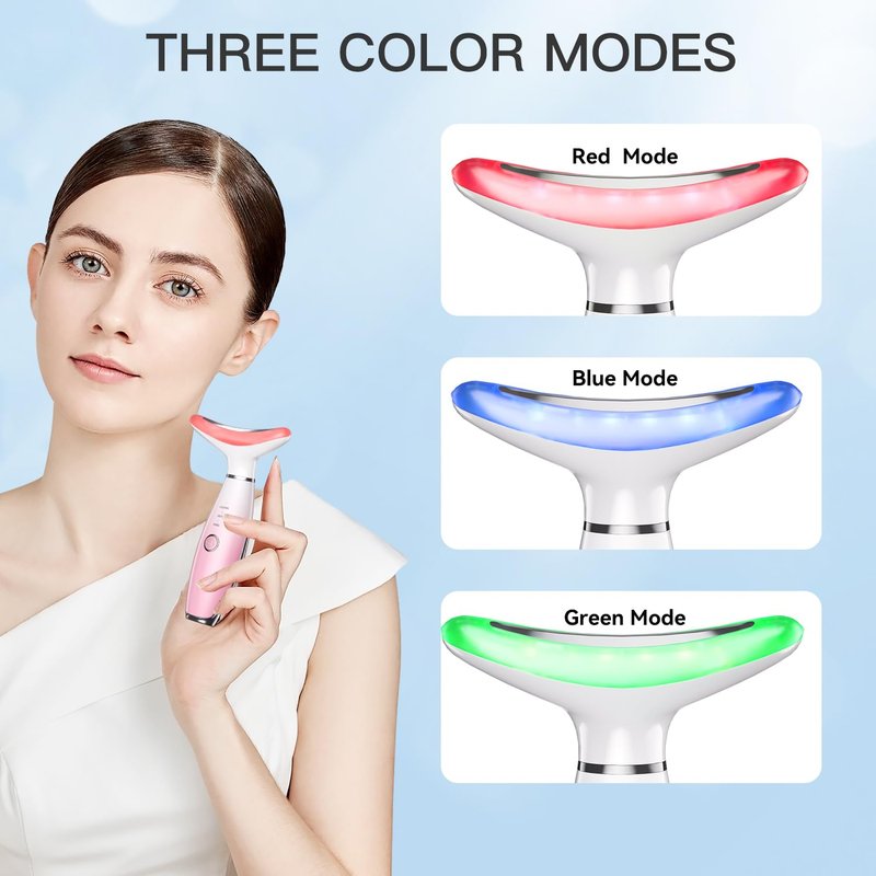Neck Face Massager - 3-in-1 Facial Massage Tool with Thermal Vibration | Skin Care Essential (Pink)