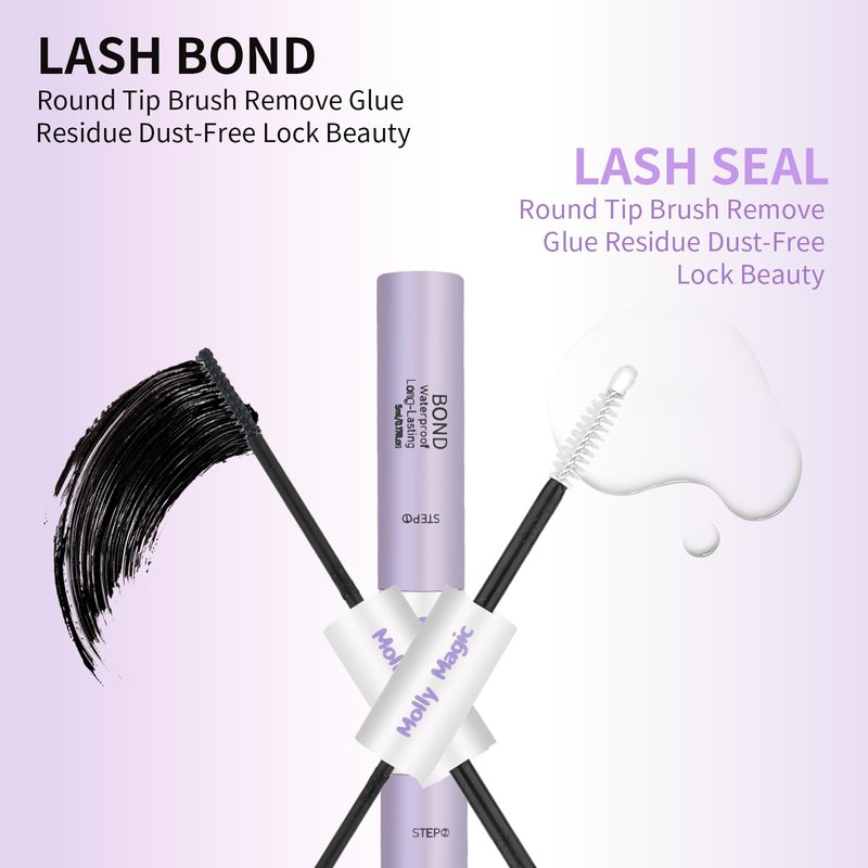 Molly Magic Lash Bond and Seal and Remover kit,Waterproof for Lash Clusters, 150H Super Hold, Long-Lasting extention and Non-Irritating Eyelash Glue for DIY at Home.