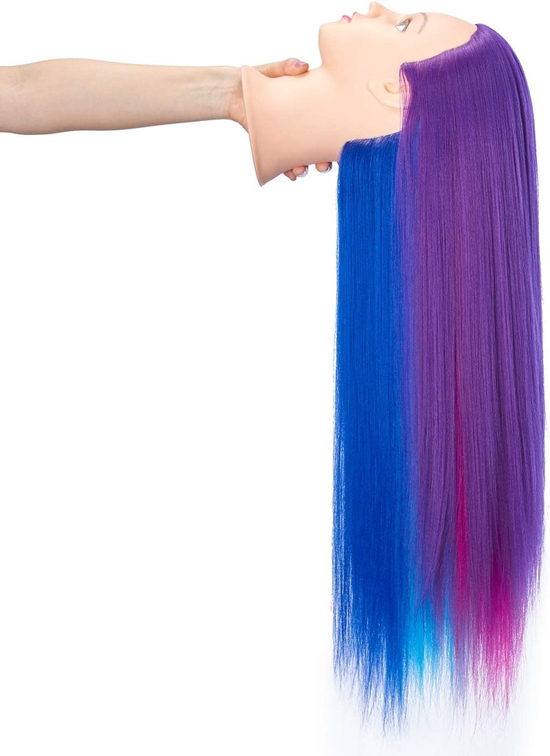 Hairingrid 26"-28" Mannequin Head Hair Styling Training Head Manikin Cosmetology Doll Head Synthetic Fiber Hair and Free Clamp Holder (Colourful)