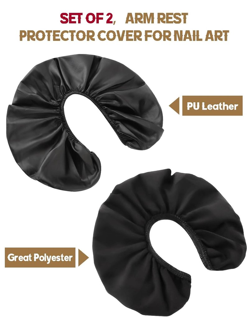 Nail Arm Rest Covers - Set of 2 Premium PU Leather Protectors | Waterproof Black for U-Shaped Manicure