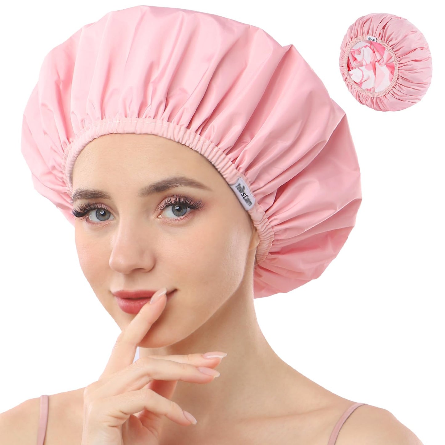 Years calm Shower Caps for Women Reusable Waterproof, Double Layer Waterproof Fabric - Both Sides Usable, Reversible Pattern & Solid Color Design, Soft Elastic Keeps Hair Dry for shower Spa Travel