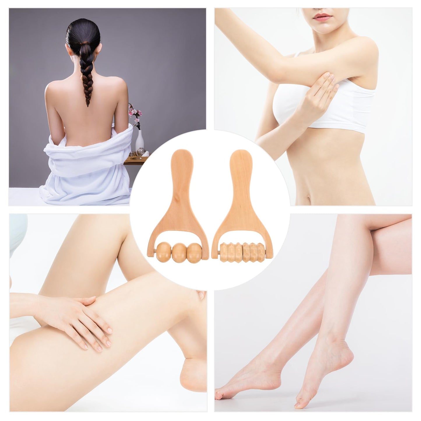 Healvian Wooden Massage Roller Tool Set for Full Body Relief Neck Shoulder Foot Leg Muscle Acupoint Therapy 2Pcs Compact Size 5.85 Inch Each