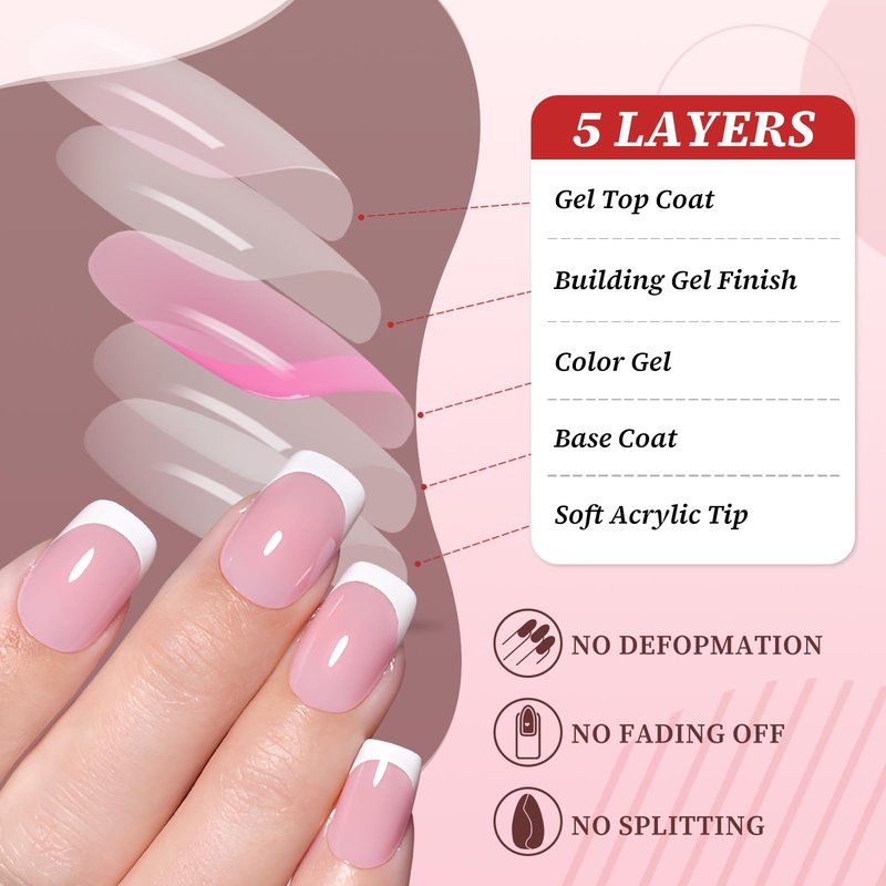 240pc White French Tips Press on Nails Square Fake Nails Kit, Extra Short Nails Press ons French Tip Acrylic Nails Pink Glue ons Nails Short Stick on Nails Women Artificial False Fingernail with Tabs