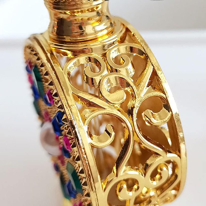 Rhinestone Empty Perfume Bottle - 10ML Refillable Dubai Style | Portable Gold Cosmetic Container