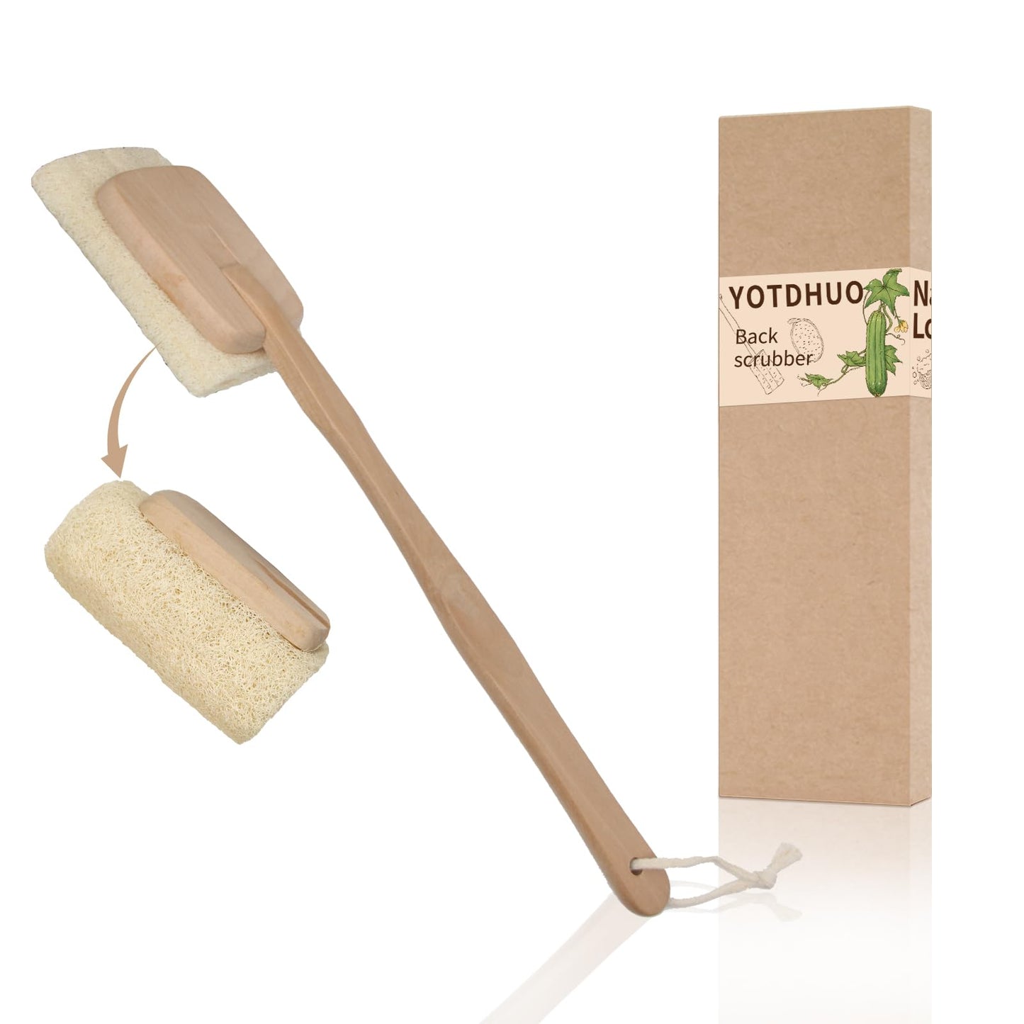 Natural Loofah with Handle,Back Scrubber for Shower Exfoliating Luffa On a Stick (1Pack) (Brush)