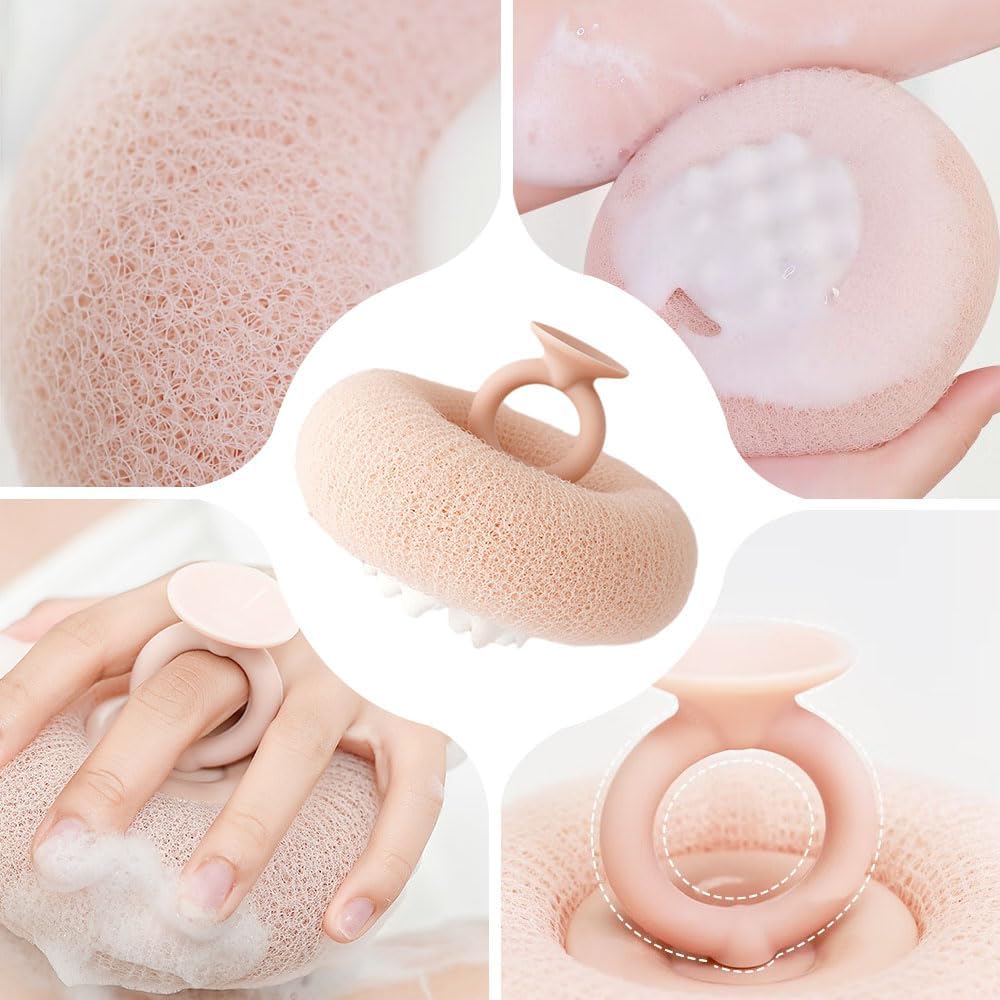 Super Soft Sunflower Suction Cup Bath Ball, 2-in-1 Shower Scrubber Sponge for Body, Upgraded Sponge Mesh Pouf Bath Ball, Magic Exfoliating Bath Sponge Shower Ball for Women Men Shower (Purple+Green)