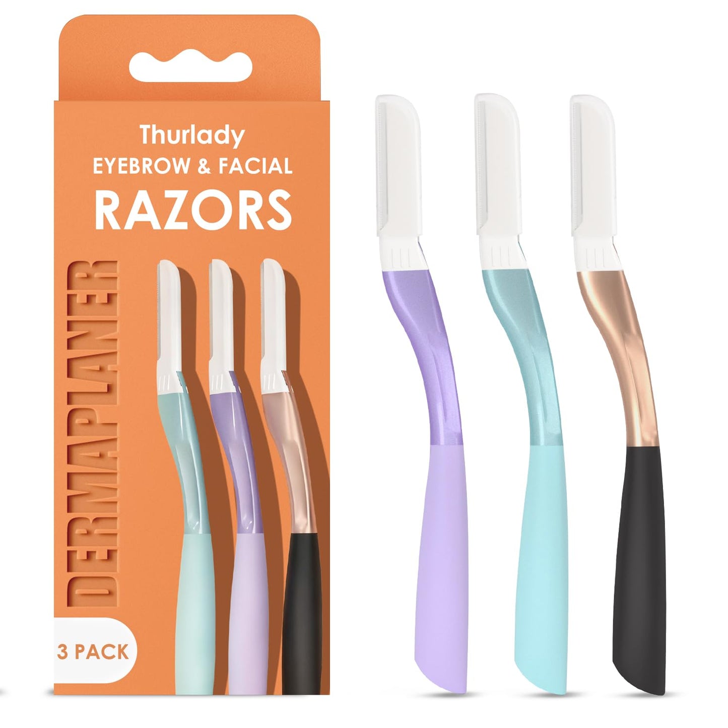 THURLADY Dermaplane Razor, Face Razors for Women, Refillable Metal Handle with Microblades for Face, Gently Facial Exfoliating & Peach Fuzz Removal & Eyebrow Shaping, Pack of 3