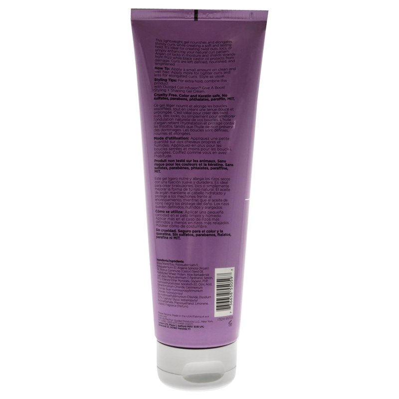 Ouidad Coil Infusion Give a Boost Styling + Shaping Gel Cream for Curly Hair, 8.5 oz - Hydrating Peptide & Black Castor Oil Formula for Defined Coils, Frizz Control, Lightweight Hold, Paraben-Free