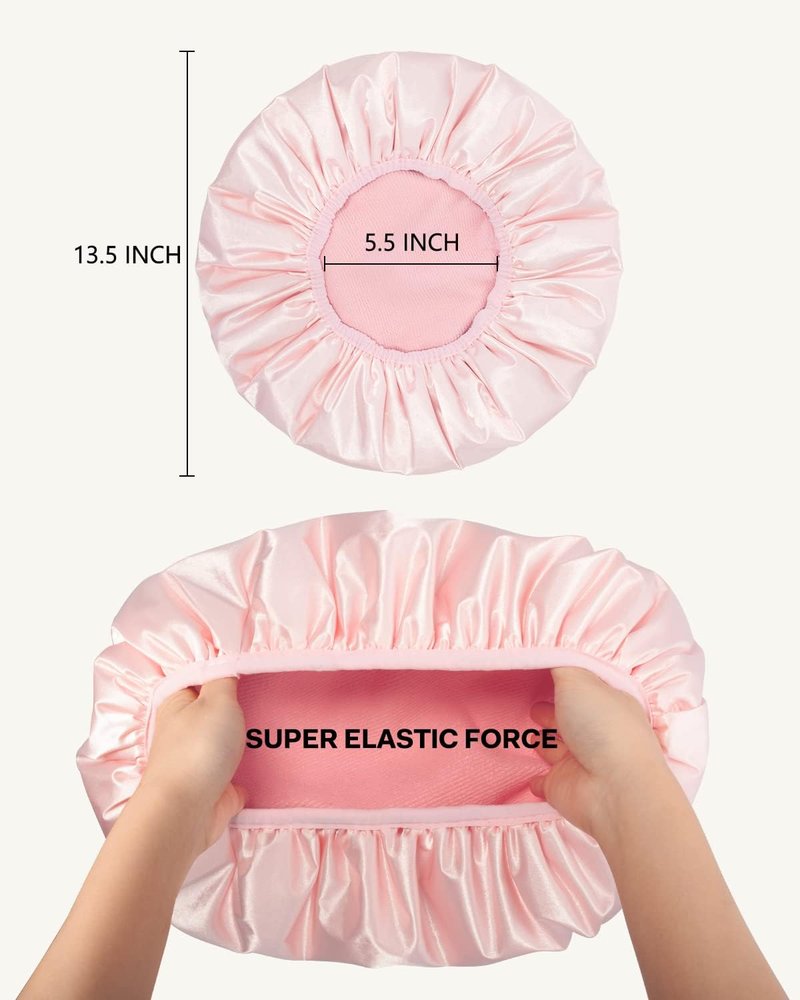 Aquior Shower Cap,Triple Layer Shower Cap for Women, Reusable Waterproof Bath Cap,Silky Satin Outer Layer Terry Lining, Extra Large for Women Long Hair(Pink)