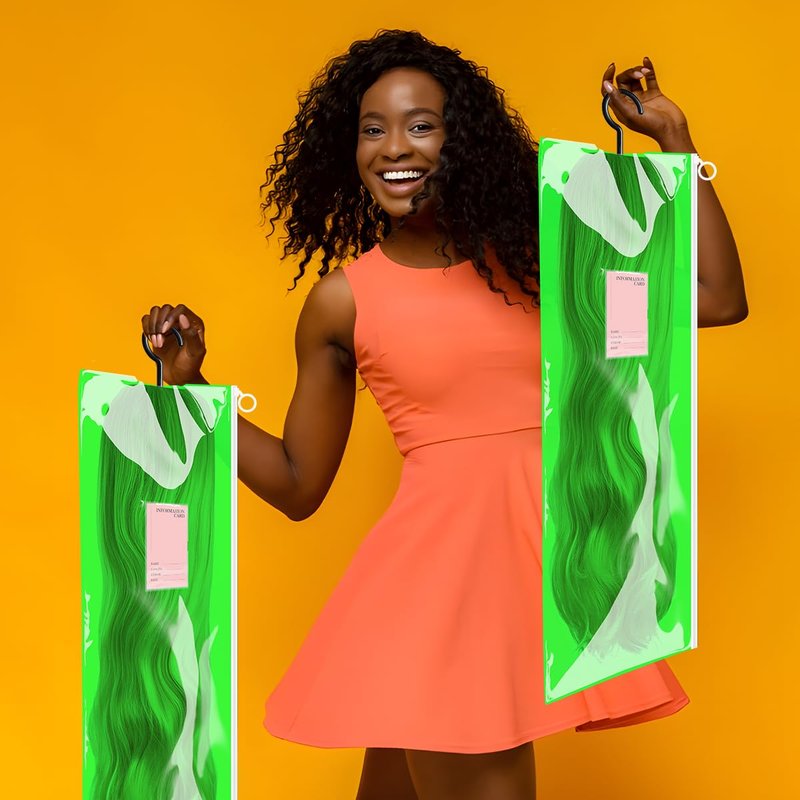Portable Wig Organizer - 3PCS PVC Wig Bags with Hook, Dust-proof, Waterproof, Multiple Wigs Holder, Stand, Hanger (Fluorescent Green)