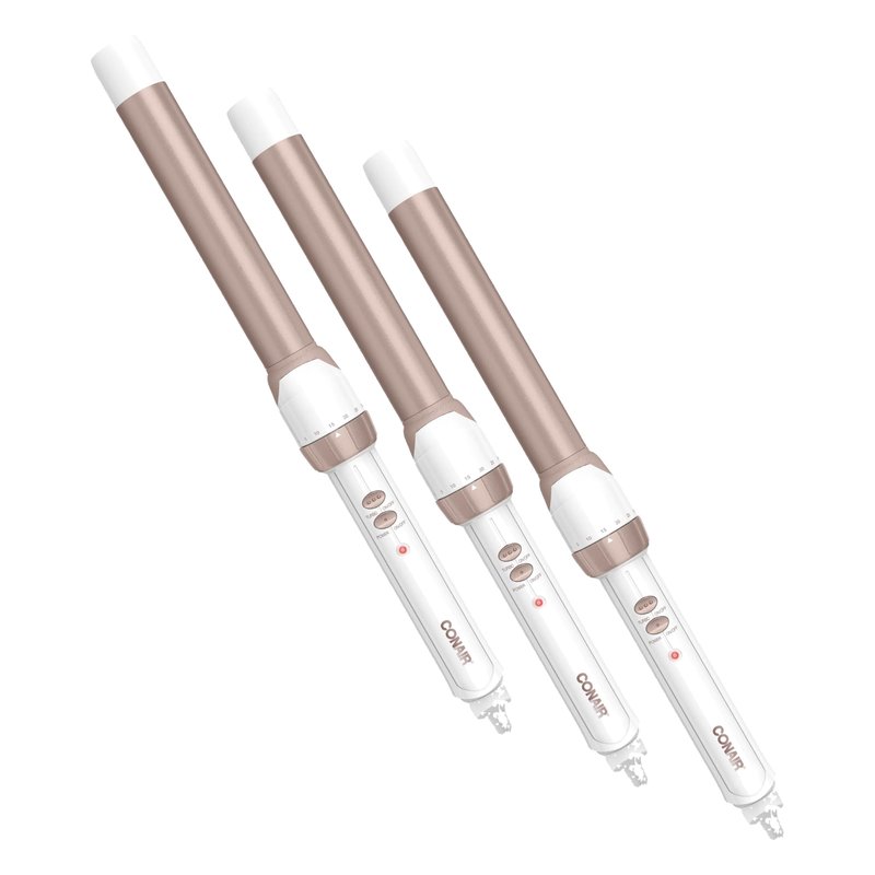 Conair Double Ceramic 1-Inch Curling Wand, Produces Flawless Waves, Curling Iron for Use on Medium and Long Hair, 30 Heat Setting Curling Iron, White (Pack of 3)