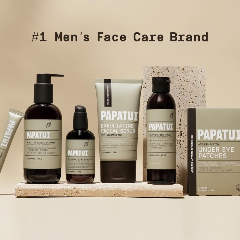 PAPATUI by Dwayne Johnson Men's Exfoliating Facial Scrub + Under Eye Patch (1 ct) Bundle | Unscented Scrub with Peptides, Volcanic Ash, Niacinamide & Hyaluronic Acid | Reduces Puffiness & Dark Circles