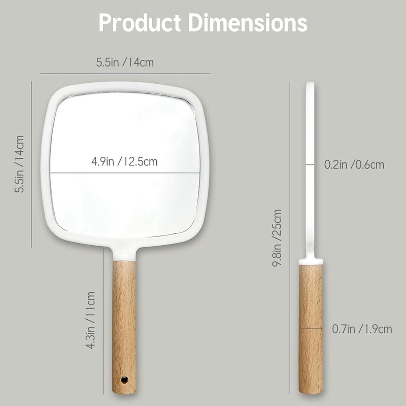 Handheld Makeup Mirror - Portable Wooden Handle Travel Mirror | Square Single-Sided Design for Men & Women