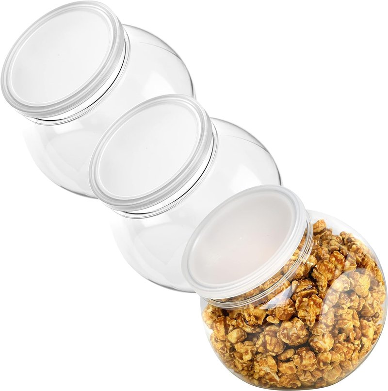 DilaBee 48oz Round Plastic Candy Jars - 3 Pack with Lids for Candy Buffet & Kitchen | BPA-Free Clear Containers