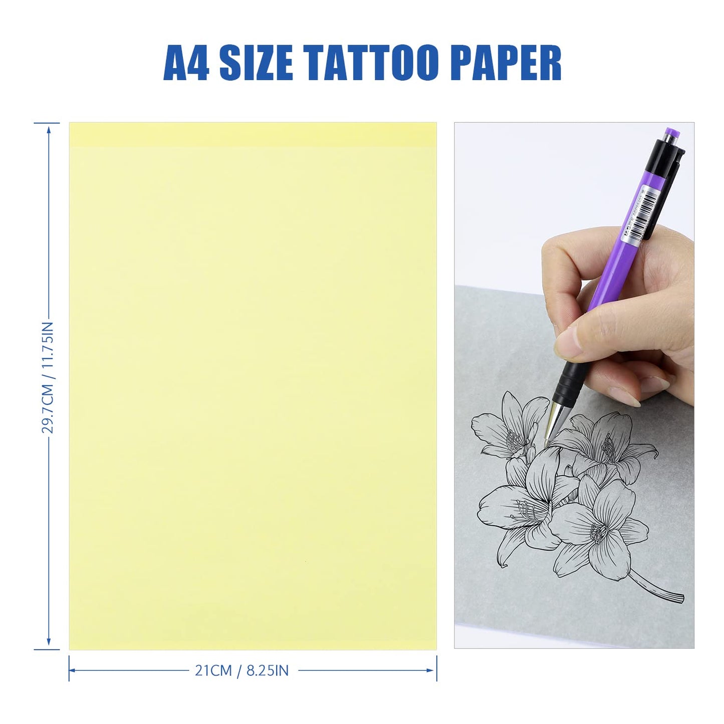 LIUMATE Tattoo Transfer Paper, 100 Sheets Tattoo Stencil Paper A4 Size, Stencil Paper for Tattooing 4 Layers, Thermal Stencil Paper DIY Tattοο Tracing Paper for Tattoo Transfer Kit Tattoo Supplies