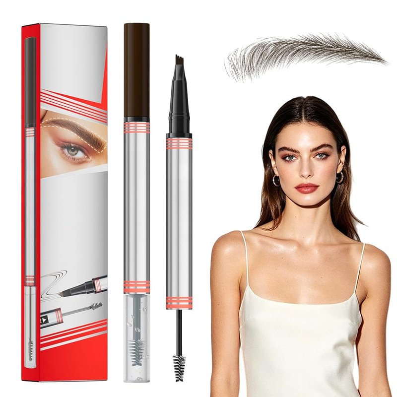 Eyebrow Pencils for Women, 2-in-1 3D Microblading Eyebrow Pen, 4-Tip Brow Pencil with Eyebrow Brush, Long-Lasting Natural Brow Makeup (Dark brown)