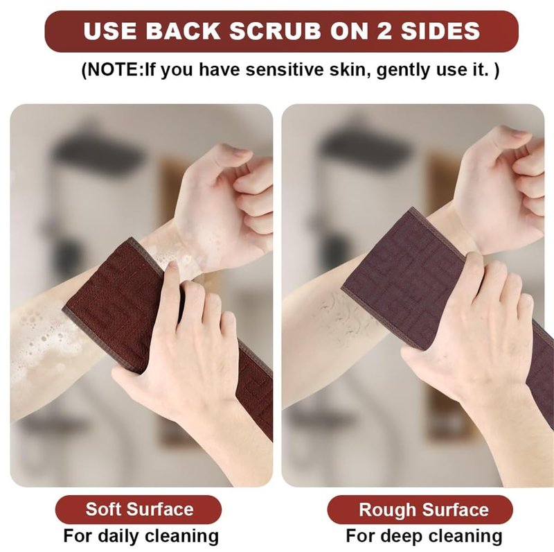 Exfoliating Back Scrubber for Shower, 37 Inches Back Washer with Handles, Soft Shower Bath Scrub, Double-Side Use Exfoliate Washcloth Bath Tool to Scrub Your Body Deeply (Coffee Brown)