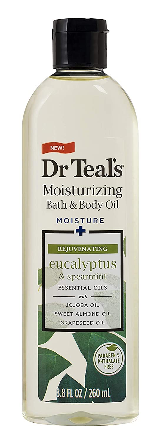 Dr. Teals Bath & Body Oil Variety Gift Set (2 Pack, 8.8oz Ea.) - Soothing Lavender & Rejuvenating Eucalyptus & Spearmint - Essential Oils Hydrate Skin & Alleviates Daily Stress