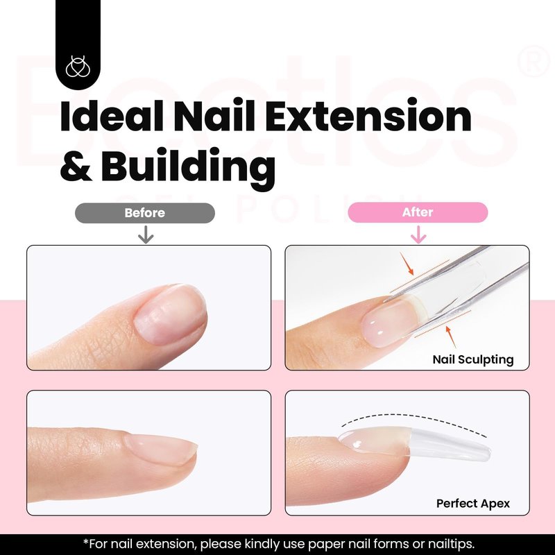 Beetles HEMA-Free Hard Gel for Nails-1.06oz 9 in 1 Jelly Pink UV/LED Lamp Cured Sculpting Stengthener Gel for Nail Extension & Nail High Hardness for Manicurist Women