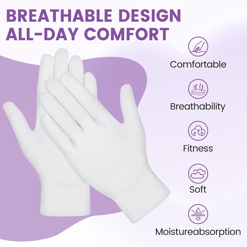 Skiennix 60 Pcs Cotton Gloves - Soft Moisturizing Overnight Spa Gloves for Eczema | Stretchable for Men & Women