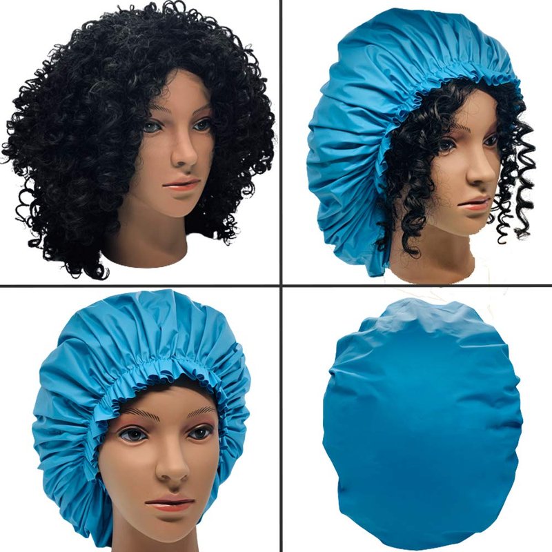 ELEBOX 2 Pack Premium Collection Super Jumbo Shower Cap Extra Large Shower Caps for Braids Shower Bonnets Women Waterproof Hair Caps for Spa Salon Shower Hat (X-Large, Black,Blue)