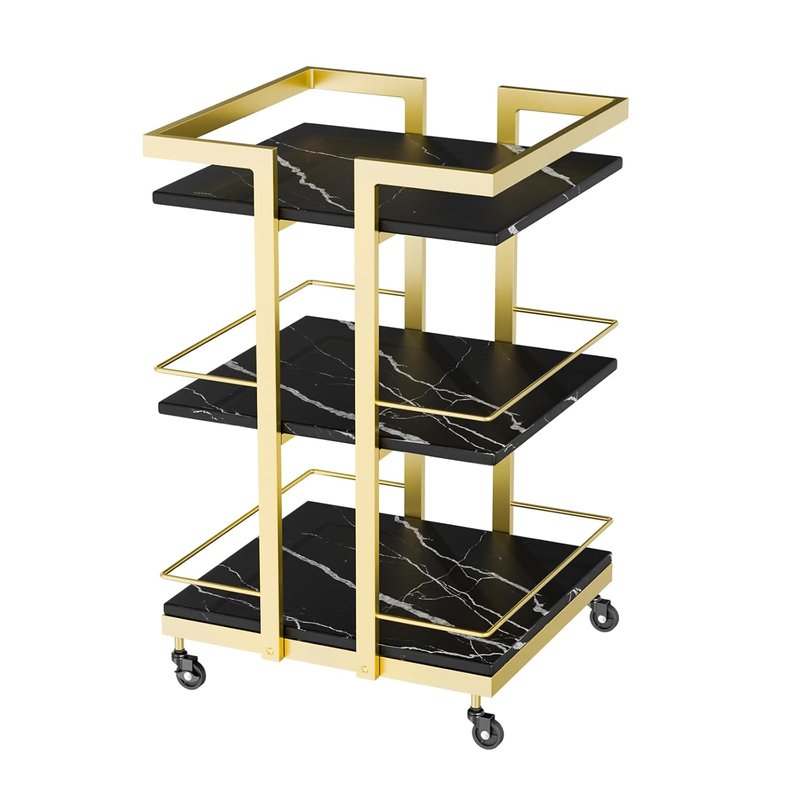 Esthetician Cart with Wheels - Black Gold Mobile Salon Trolley for Beauty Spa & Cosmetology